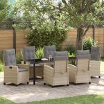 vidaXL Set de salle à manger de jardin 7 pièces avec coussins beige en rattan poly