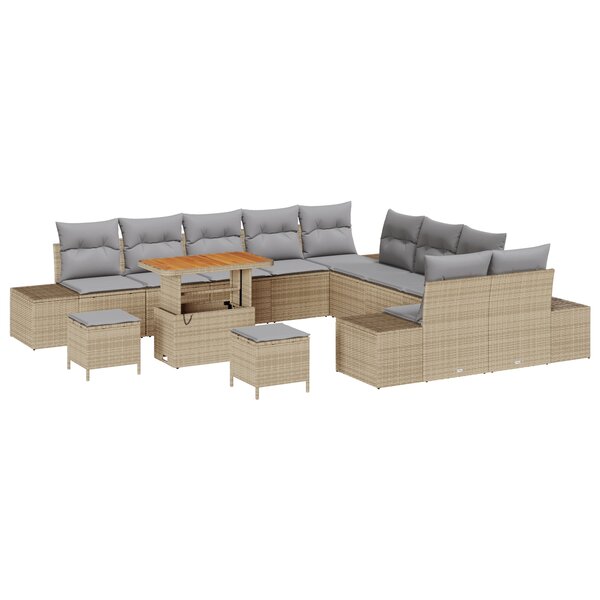 Ensemble de 13 pièces de canapé de jardin avec coussins Beige Poly Rattan Acacia