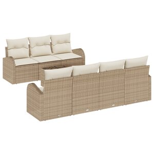 vidaXL Ensemble de Canapé de Jardin 8 Pièces avec Coussins Beige Poly Rattan