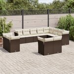 vidaXL Salon de jardin avec coussins 12 Pièces marron résine tressée