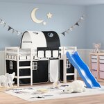 vidaXL Lit mezzanine enfants et tunnel blanc/noir 80x200cm pin massif