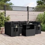 vidaXL Salon de jardin 7 Pièces avec coussins noir résine tressée