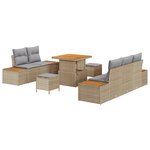 vidaXL Ensemble de Canapé de Jardin 8 Pièces avec Coussins Beige Rattan Poly Acacia