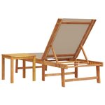 vidaXL Chaise longue et table taupe bois d'acacia solide et textilène