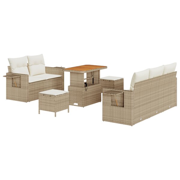 Canapé de jardin 8 pièces avec coussins beige poly rotin