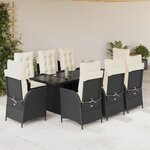 vidaXL Ensemble à manger de jardin 9Pièces coussins noir résine tressée