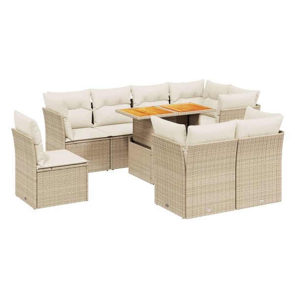 vidaXL Salon de jardin avec coussins 9 Pièces beige résine tressée
