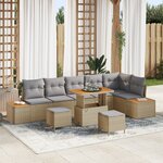 Ensemble de canapés de jardin 9 pièces avec coussins Beige Poly Rattan Acacia