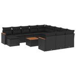 vidaXL Salon de jardin avec coussins 13 Pièces noir résine tressée