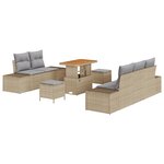 Set de canapé de jardin 8 pièces vidaXL avec coussins beige poly rotin acacia