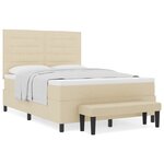 vidaXL Lit Box Spring avec Matelas & Banc Crème 140x190 cm Tissu