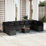 Ensemble de Canapés de Jardin vidaXL de 11 pièces avec Coussins Noir Rattan Acacia