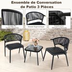Ensemble de meubles 3 Pièces de patio en rotin charge 180 kg salon de jardin chaises rembourrées en mousse à séchage rapide noir 20_0008482