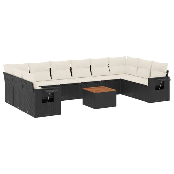 vidaXL Salon de jardin 11 Pièces avec coussins noir résine tressée