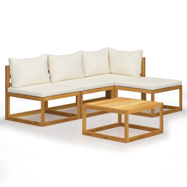vidaXL Salon de jardin 5 Pièces avec coussin Crème Bois d'acacia solide