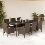 vidaXL Ensemble à manger de jardin et coussins 9Pièces marron rotin verre