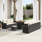 Ensemble de Canapé de Jardin 10 Pièces avec Coussins en Rotin Poly Noir Acacia