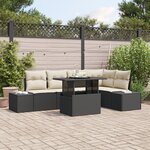 vidaXL Ensemble de Canapés de Jardin de 6 Pièces avec Coussins Noir en Poly Rattan