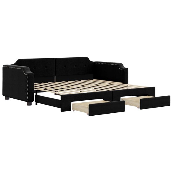vidaXL Lit de jour avec gigogne et tiroirs sans matelas noir 90x200 cm