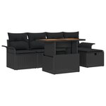 Ensemble de Canapé de Jardin 6 Pièces Noir en Rattan Poly