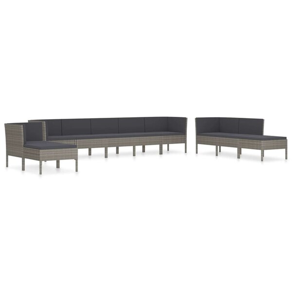 vidaXL Salon de jardin 10 Pièces avec coussins Résine tressée Gris