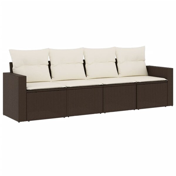 vidaXL Salon de jardin 4 Pièces avec coussins marron résine tressée