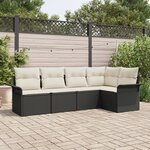 vidaXL Ensemble de canapé de jardin de 5 pièces avec coussins en poly rotin noir