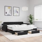 vidaXL Lit de jour avec gigogne et tiroirs noir 100x200 cm velours
