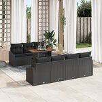 vidaXL Ensemble de 8 pièces de salle à manger de jardin avec coussins noirs en poly rotin