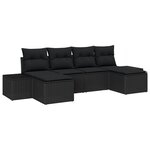vidaXL Ensemble de Canapés de Jardin 6 Pièces avec Coussins Noir Rattan Poly