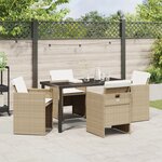 vidaXL Set de salle à manger de jardin 5 pièces avec coussins beige en poly rotin