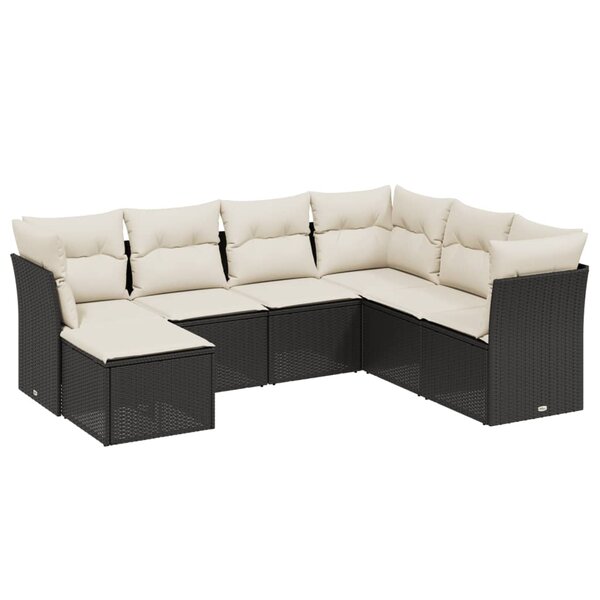 vidaXL Salon de jardin 7 Pièces avec coussins noir résine tressée