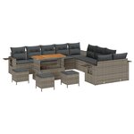 Ensemble de Canapés de Jardin 14 Pièces avec Coussins Gris Poly Rattan Acacia