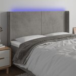 vidaXL Tête de lit à LED Gris clair 163x16x118/128 cm Velours