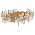 vidaXL Ensemble à manger de jardin et coussins 9 Pièces beige Poly rotin