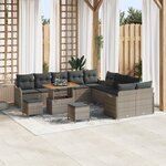 Ensemble de Canapés de Jardin 13 Pièces avec Coussins Gris Poly Rattan Acacia