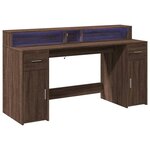 Bureau table poste de travail meuble d'ordinateur informatique étude et lumières LED chêne bois d'ingénierie brun 02_0023794