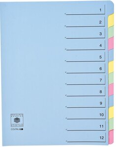 Trieur 12 onglets en dossier Dos extensible Rubriques imprimées Bleu COUTAL