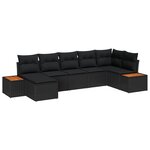 vidaXL Ensemble de Canapé de Jardin 7 Pièces avec Coussins Noir Rattan Polyester Acacia