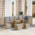 Ensemble de canapé de jardin de 10 pièces avec coussins Beige Rotin polyéthylène Acacia