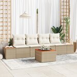 Ensemble de canapé de jardin vidaXL 5 pièces avec coussins beige poly rotin acacia