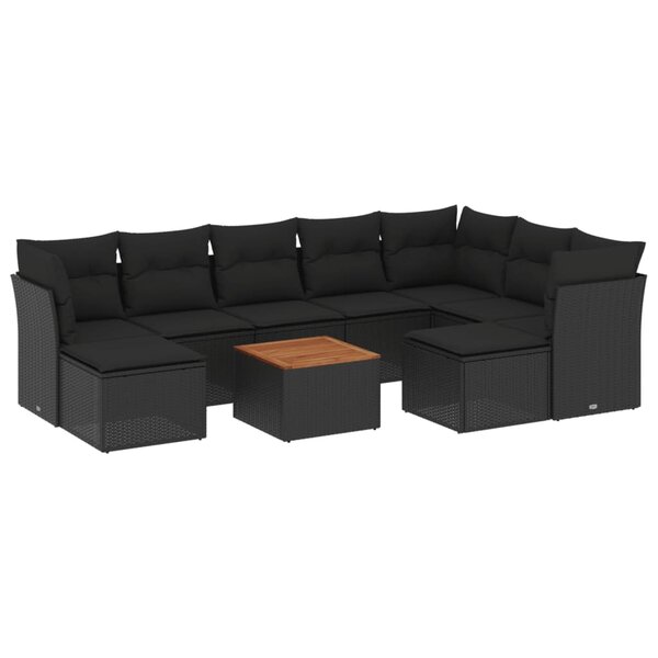vidaXL Salon de jardin 10 Pièces avec coussins noir résine tressée