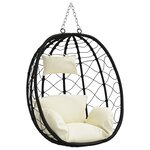 vidaXL Balançoire à œuf suspendue sans support Crème blanche Rattan poly