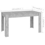 vidaXL Table de salle à manger Gris béton 140x74 5x76 cm Aggloméré