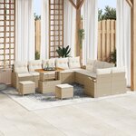 Ensemble de canapé de jardin de 13 pièces avec coussins beige en rotin synthétique