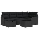 Ensemble de 7 Pièces de Canapé de Jardin avec Coussins Noir Rattan Poly