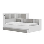 Lit enfant avec rangements - blanc et gris - 90 x 200 cm