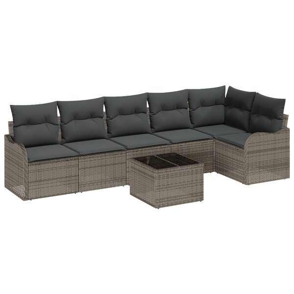 Ensemble de Canapés de Jardin 6 Pièces avec Coussins Noir Poly Rattan