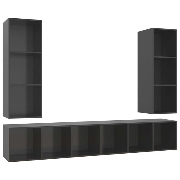 vidaXL Meubles TV muraux 4 Pièces Gris brillant Bois d'ingénierie