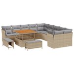 Ensemble de Canapé de jardin 13 pièces avec coussins Beige Poly Rattan Acacia